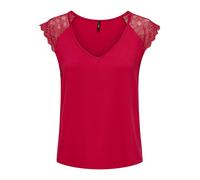 ONLY Onlpetra S/S Lace Mix Top CS Jrs - Maglietta da Donna, Colore: Rosso, M