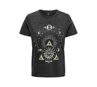 ONLY Maglietta Stampata a Manica Corta Donna Top Basic Girocollo con Scritta Shortsleeve ONLLUCY., Colore:Grigio Scuro-3, Taglia:L