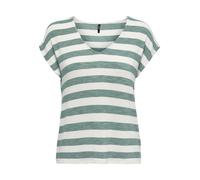 ONLY Onllira Life S/S V-Neck Top Jrs T-Shirt, Chinois Green/Stripes:Cloud Dancer, XL Donna