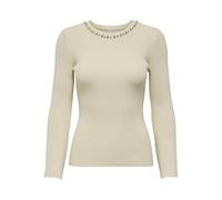 ONLY Magliocino a Costine paricollo, con Dettaglio Gioiello e vestibilità Aderente. (IT, Testo, S, Regular, Regular, Panna)