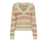 ONLY Maglioncino a Righe Colorate con Scollo a V. Bianco Panna a Righe