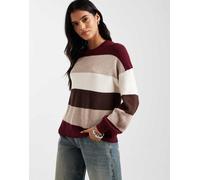 ONLY - Maglione a spalle scese in maglia crema e bordeaux a righe-Rosso 42