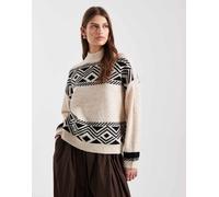 ONLY - Maglione accollato color pietra con stampa jacquard-Neutro 34