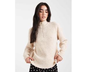 ONLY - Maglione accollato color pietra con zip corta-Neutro 34