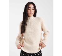 ONLY - Maglione accollato color pietra con zip corta-Neutro 36