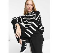 Only - Maglione accollato nero e bianco a righe-Multicolore 34