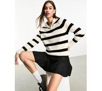 Only - Maglione accollato nero e crema a righe con zip-Bianco 42