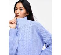 Only - Maglione blu chiaro a trecce con zip corta 40