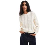 ONLY - Maglione color crema lavorato a trecce con scollo rotondo-Bianco 34