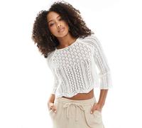 ONLY - Maglione corto con maniche ampie all'uncinetto bianco 38