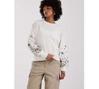 ONLY - Maglione girocollo bianco con dettagli floreali sulle maniche 40