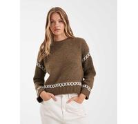 ONLY - Maglione girocollo marrone chiaro con dettagli a contrasto 34