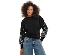 ONLY - Maglione girocollo nero con maniche a fiori 40