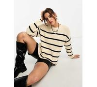 Only - Maglione lavorato a coste color crema con righe nere-Multicolore 34