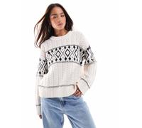 ONLY - Maglione lavorato bianco con scollo rotondo e motivo a rombi 42