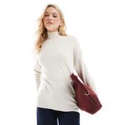 ONLY - Maglione taglio lungo accollato crema a coste-Bianco 40