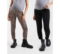 ONLY Maternity - Confezione da 2 leggings neri e con stampa animalier-Nero L