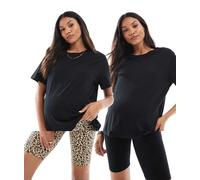 ONLY Maternity - Confezione da 2 paia di pantaloncini in jersey neri e con stampa animalier-Nero XL