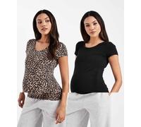 ONLY Maternity - Confezione da 2 T-shirt nera e animalier con scollo rotondo-Nero XS