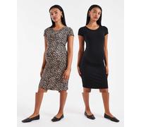 ONLY Maternity - Confezione da 2 vestiti a maniche corte nero e animalier L