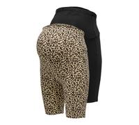 ONLY Maternity - Confezione da 2 paia di pantaloncini in jersey neri e con stampa animalier-Nero XXL