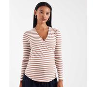 ONLY Maternity - Top avvolgente bianco a righe marroni-Marrone L