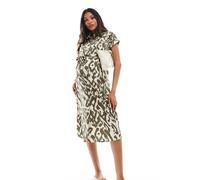 ONLY Maternity - Vestito camicia a maniche corte con stampa astratta-Neutro M