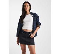 ONLY - Minigonna in denim blu scuro a vita bassa con strass 40