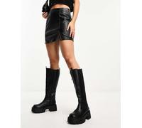 Only - Minigonna nera con intaglio sul davanti in pelle sintetica-Nero 36