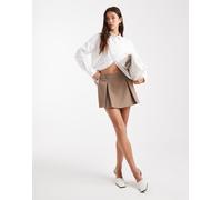 ONLY - Minigonna pantalone marrone a pieghe con motivo gessato 36