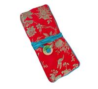 Only My Live Home Jade Handcraft - Borsa arrotolabile per gioielli, da viaggio, con 3 cerniera, pieghevole, in broccato di seta, per cosmetici, trucco, idea regalo (rosso)
