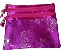 Only My Live Home Portatile Grande Broccato di Seta Multi Zipper Pouch Gioielli Borse di Stoccaggio per Viaggio Cosmetico Trucco Imballaggio 3 Zip Borse, Fucsia (modello casuale), moderno