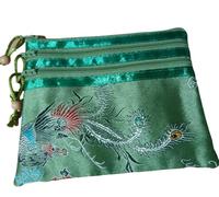 Only My Live Home Portatile Grande Broccato di Seta Multi Zipper Pouch Gioielli Borse di Stoccaggio per Viaggio Cosmetico Trucco Imballaggio 3 Zip Borse, Verde (modello casuale), moderno