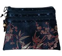 Only My Live Home Portatile Grande Broccato di Seta Multi Zipper Pouch Gioielli Borse di Stoccaggio per Viaggio Cosmetico Trucco Imballaggio 3 Zip Borse, Nero (modello casuale), moderno