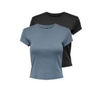 Only Neck Short Top 2pack Jrs Onlelina S/S-Maglietta a Girocollo, 2 Pezzi, Nero, S (Pacco da 2) Donna