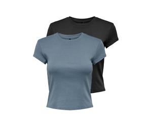 Only Neck Short Top 2pack Jrs Onlelina S/S-Maglietta a Girocollo, 2 Pezzi, Nero, S (Pacco da 2) Donna