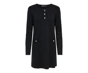 Only Onlania LS Abito da Donna con Bottoni, Scollo Rotondo, in Maglia, Nero, M
