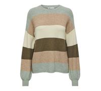 ONLY Onlatia L/S-Pullover a Righe Knt Noos Maglione Lavorato a Maglia, Verde Cerchio/Strisce: Cocco tostato, Pietra Pumice Breen, L Donna