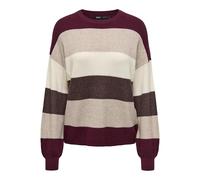 ONLY - Maglione a spalle scese in maglia crema e bordeaux a righe-Rosso 38