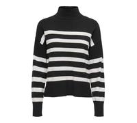 ONLY Pullover Onlbari L/S Collo alto Nero con strisce Cloud Dancer XL Donna