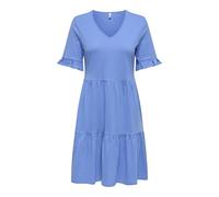 Only Onlbloom Life S/S V-Neck Frill Dress Jrs, Blu Oltremare, L Donna
