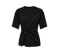 ONLY - T-shirt nera con dettaglio arricciato e anello-Nero 38