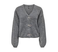 ONLY Onldonna LS Bow V-Neck Knt, Melange Grigio Medio, S Donna