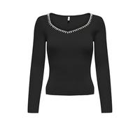 ONLY Onlemma-Maglia a V con Scollo a V Maglione, Nero/Dettaglio: Perle Bianche, M Donna
