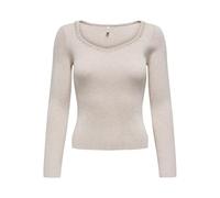 ONLY Onlemma-Maglia a V con Scollo a V Maglione, Pumice Stone/Dettagli: Melange/Perle Bianche, L Donna