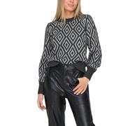ONLY Onlfie LS O-Neck Glitter Knt Pullover, Nero/Motivo: Argento, S Donna