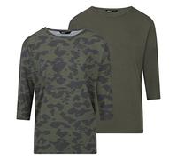 ONLY ONLGLAMOUR - Top da donna, confezione da 2 pezzi, maniche a 3/4, scollo rotondo, vestibilità larga, a maniche lunghe, nero, verde, grigio, Grape Leaf (15289509), XL