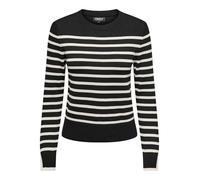ONLY Onlkalana LS O-Neck Knt Maglione da Donna, Nero/Strisce: Bianco cap Grigio, M