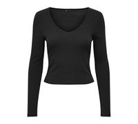 ONLY - Top a maniche lunghe nero a coste con scollo a V M