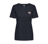 ONLY Onlkita Life S/S Logo Top Noos T-Shirt, Night Sky/Stampa: Rosa Oro Glitter Heart, XS Donna